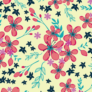 seamless floral pattern with pink flowers