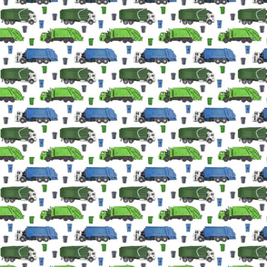 Small Scale Garbage Trucks on White