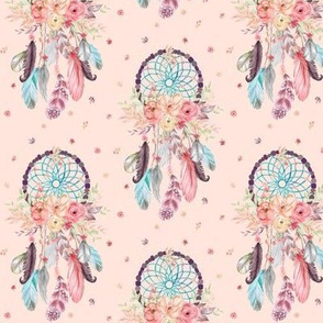 Baby Pink Dream Catchers w/ Feathers + Flowers, SMALL Scale