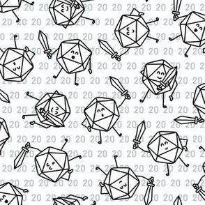 The Mighty Fighting d20s in Black and White