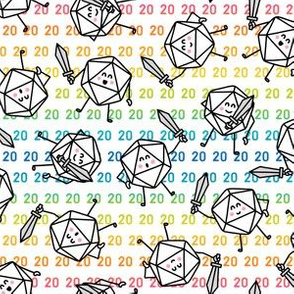 The Mighty Fighting d20s in Rainbow on White