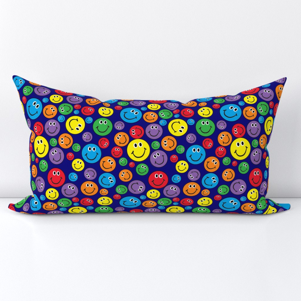 8" Rainbow Smiley Faces Pattern Blue