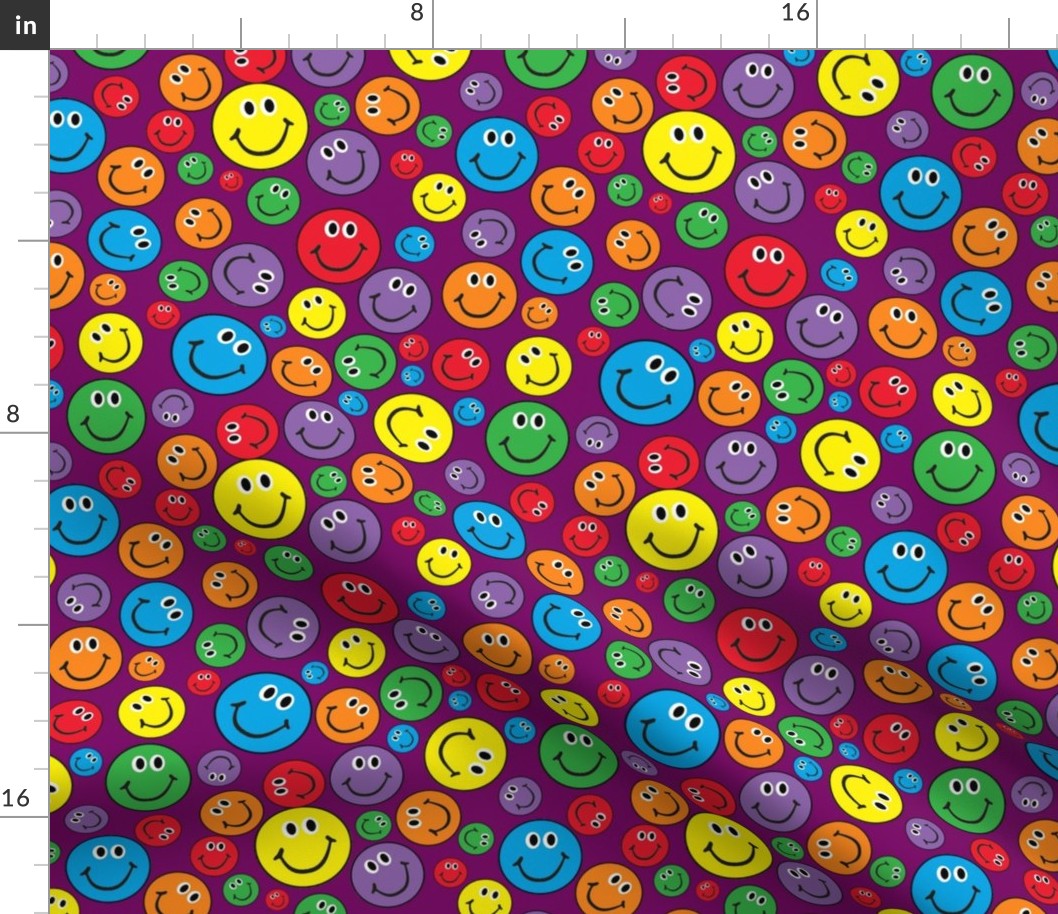 8" Rainbow Smiley Faces Pattern Purple