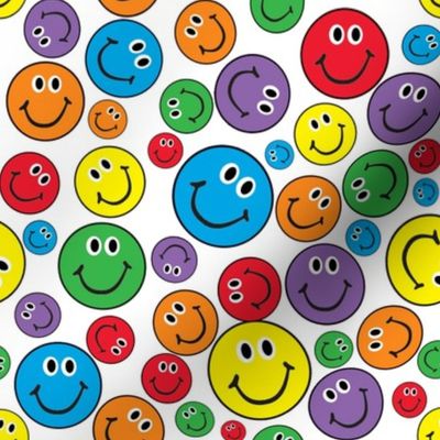 8" Rainbow Smiley Faces Pattern White