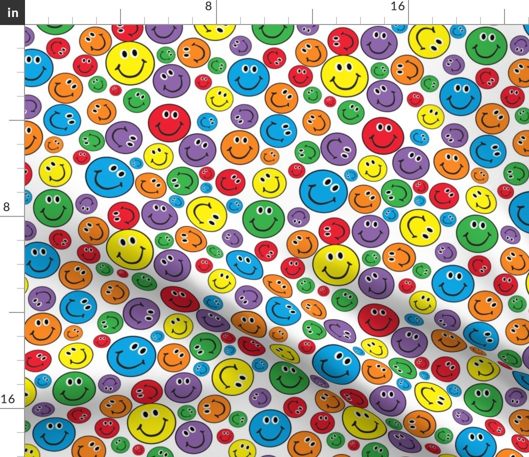 8" Rainbow Smiley Faces Pattern White