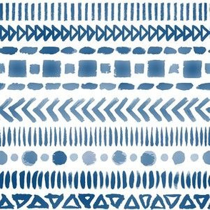 Classic Blue Water color Geometric Shapes Doodle Stripes - Small Scale