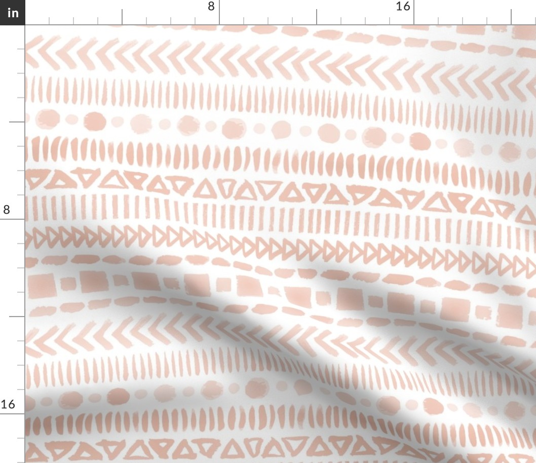 Blush Pink Geometric Shapes Doodle Stripes - Medium Scale - Modern Mudcloth Watercolor