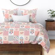 Dream Catcher Cheater Quilt – Feathers & Flowers Blanket Panel, Dream Big Little One, Peach Pink Gray Design C