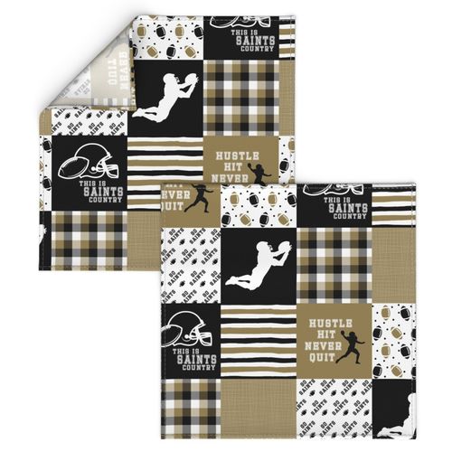 Football//Hustle Hit Never Quit//Saints - Wholecloth Cheater Quilt