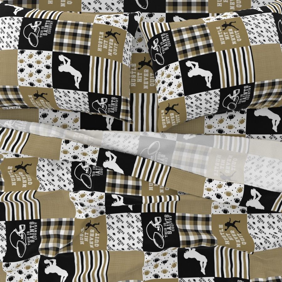 Football//Hustle Hit Never Quit//Saint - Wholecloth Cheater Quilt - Rotated