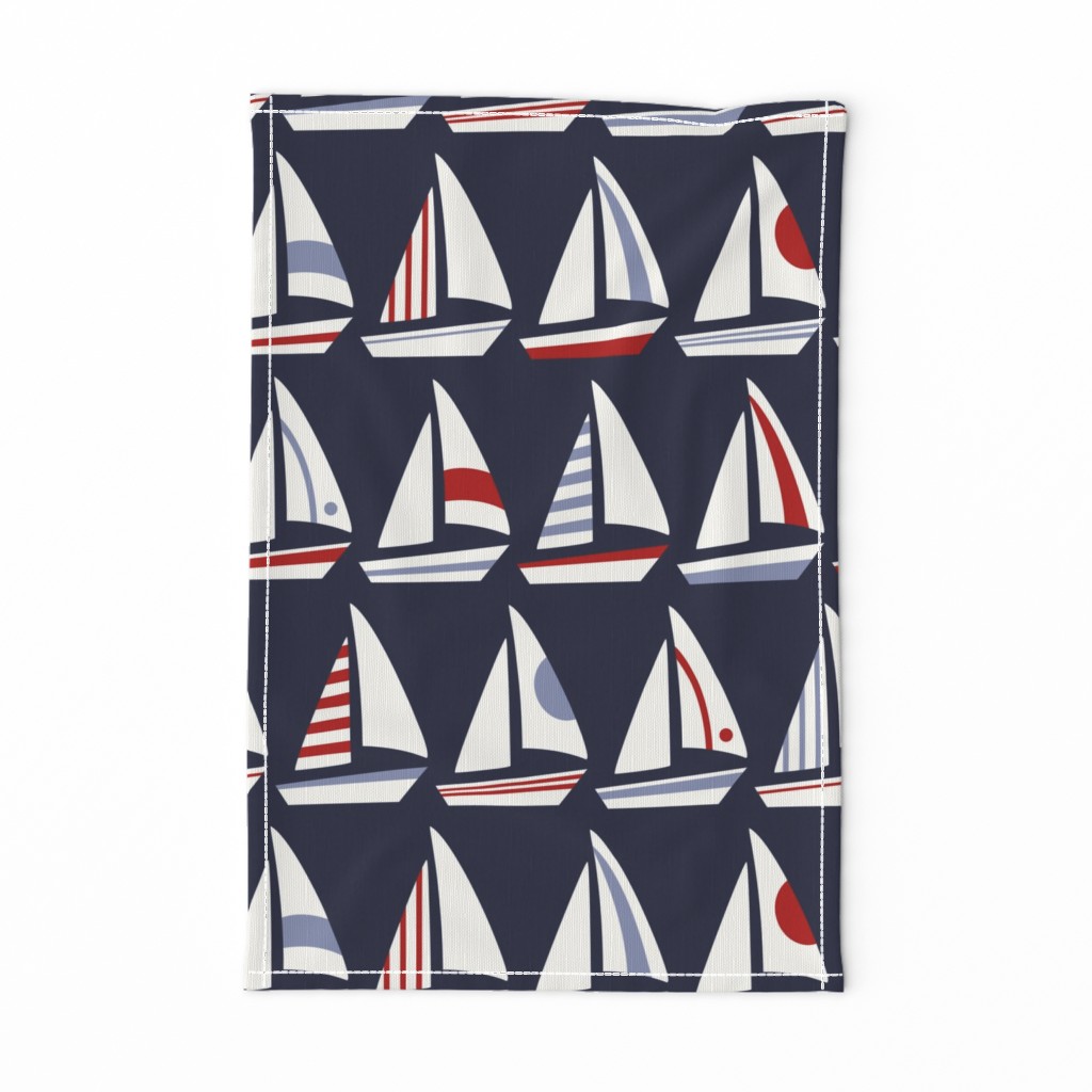 Big Sailboats and Triangles Red White Blue