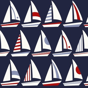 Big Sailboats and Triangles Red White Blue