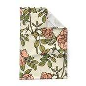 Climbing roses in coral pink