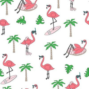 flamingo party fabric - flamingo, flamingos fabric, summer fabric, pool, float, beach, palm tree, tropical fabric - brights