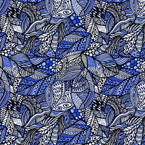 Decorative Leaves Blue and White