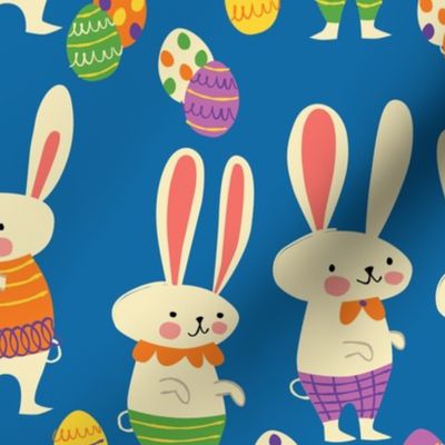 Easter Bunnies ~ on Blue