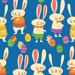 Easter Bunnies ~ on Blue