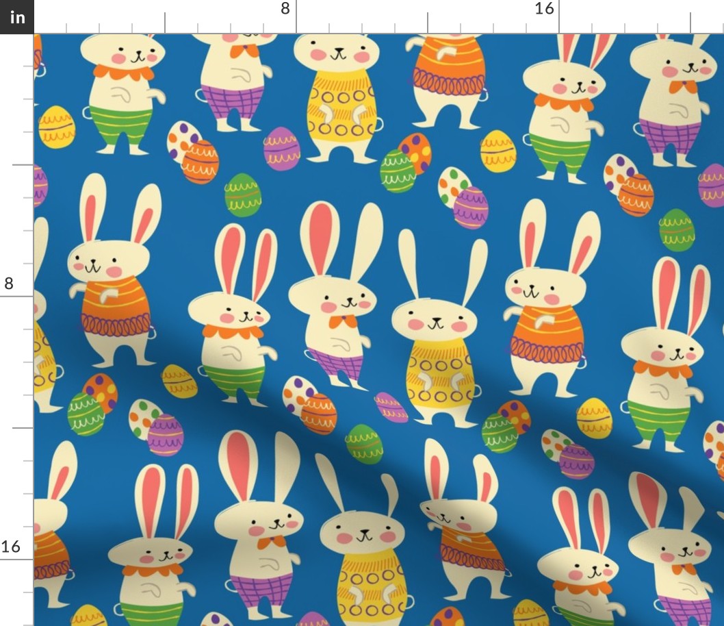 Easter Bunnies ~ on Blue
