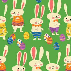 Easter Bunnies ~ on Green