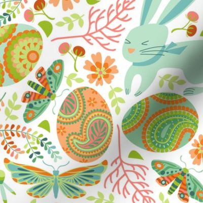 Pysanky egg hunt with spring bunnies