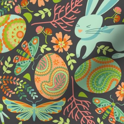 Pysanky egg hunt with Spring bunnies charcoal