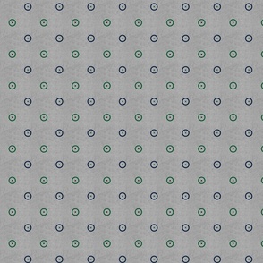 1 inch grunge gray with navy and green dots and circles