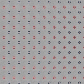 1 inch grunge gray with navy and red dots and circles