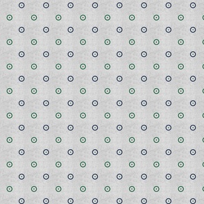 1 inch grunge white with navy and green dots and circles