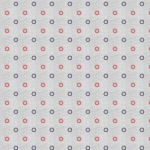 1 inch grunge white with navy and red dots and circles