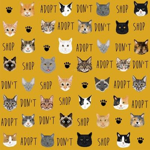 adopt don't shop cat fabric - rescue cat fabric , cat adoption fabric, cats - yellow
