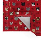 adopt don't shop cat fabric - rescue cat fabric , cat adoption fabric, cats -red