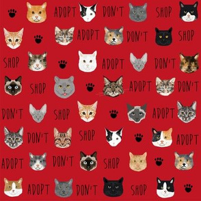 adopt don't shop cat fabric - rescue cat fabric , cat adoption fabric, cats -red