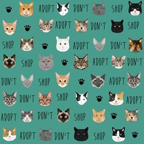 adopt don't shop cat fabric - rescue cat fabric , cat adoption fabric, cats - green