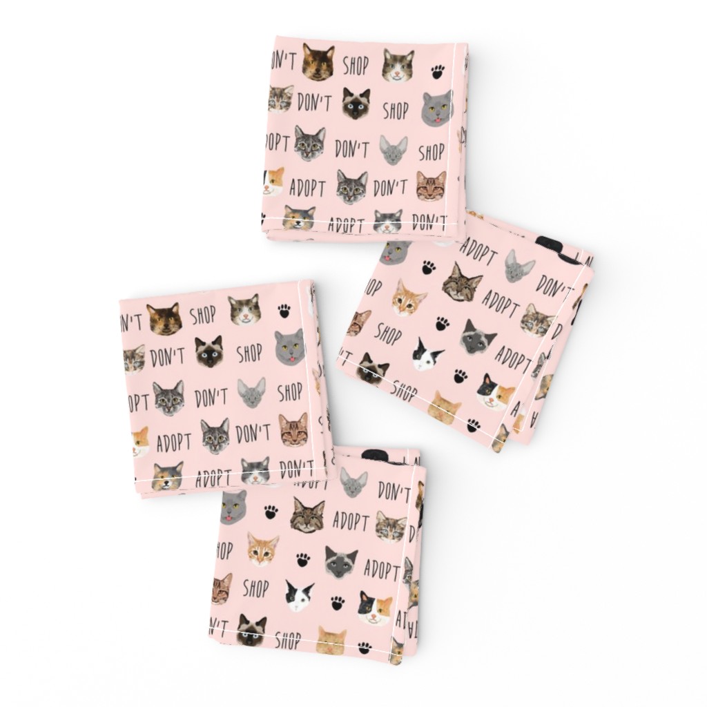 adopt don't shop cat fabric - rescue cat fabric , cat adoption fabric, cats - pink