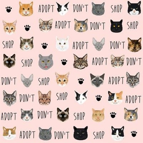 adopt don't shop cat fabric - rescue cat fabric , cat adoption fabric, cats - pink