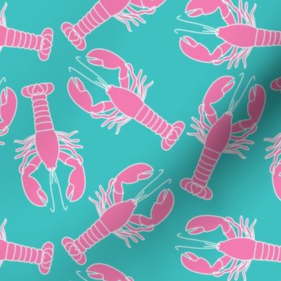 pink lobsters on teal