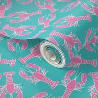 pink lobsters on teal