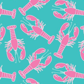 pink lobsters on teal