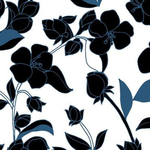 Blossoms in Deep Blues on White