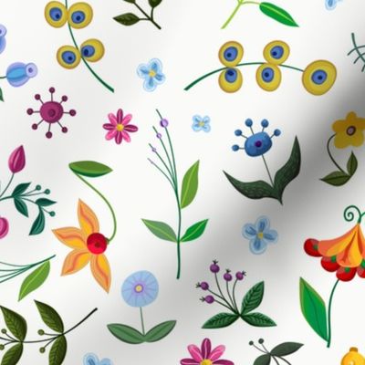 Vintage floral pattern with hand drawn fancy flowers