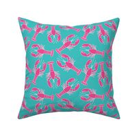 bright pink lobsters on teal