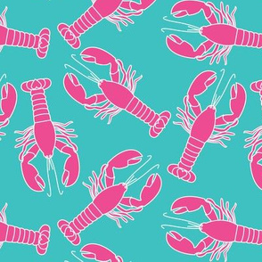 bright pink lobsters on teal