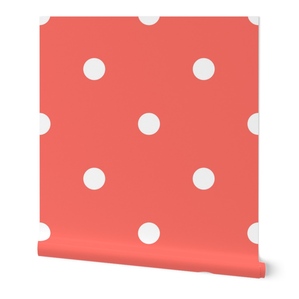 Polka Dotties // White on Living Coral