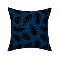 Botanical summer garden green fern tropical plant navy blue black winter