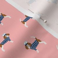 beagle nautical fabric - sailor dog fabric, navy and white stripes fabric, navy and white sailor dog - salmon