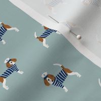 beagle nautical fabric - sailor dog fabric, navy and white stripes fabric, navy and white sailor dog - blue