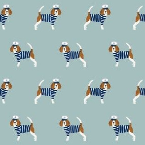 beagle nautical fabric - sailor dog fabric, navy and white stripes fabric, navy and white sailor dog - blue