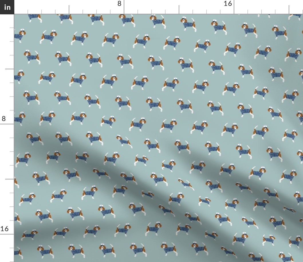 beagle nautical fabric - sailor dog fabric, navy and white stripes fabric, navy and white sailor dog - blue