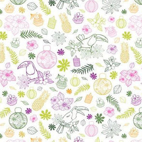 Vector white tropical birthday party pattern