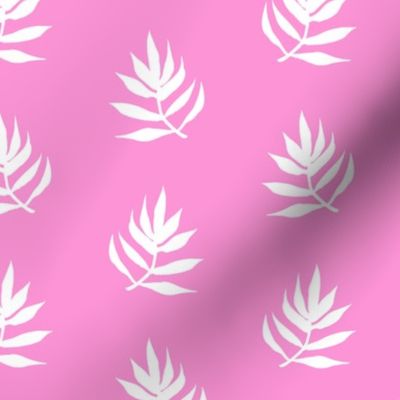 White Palm Leaves on Pink Background